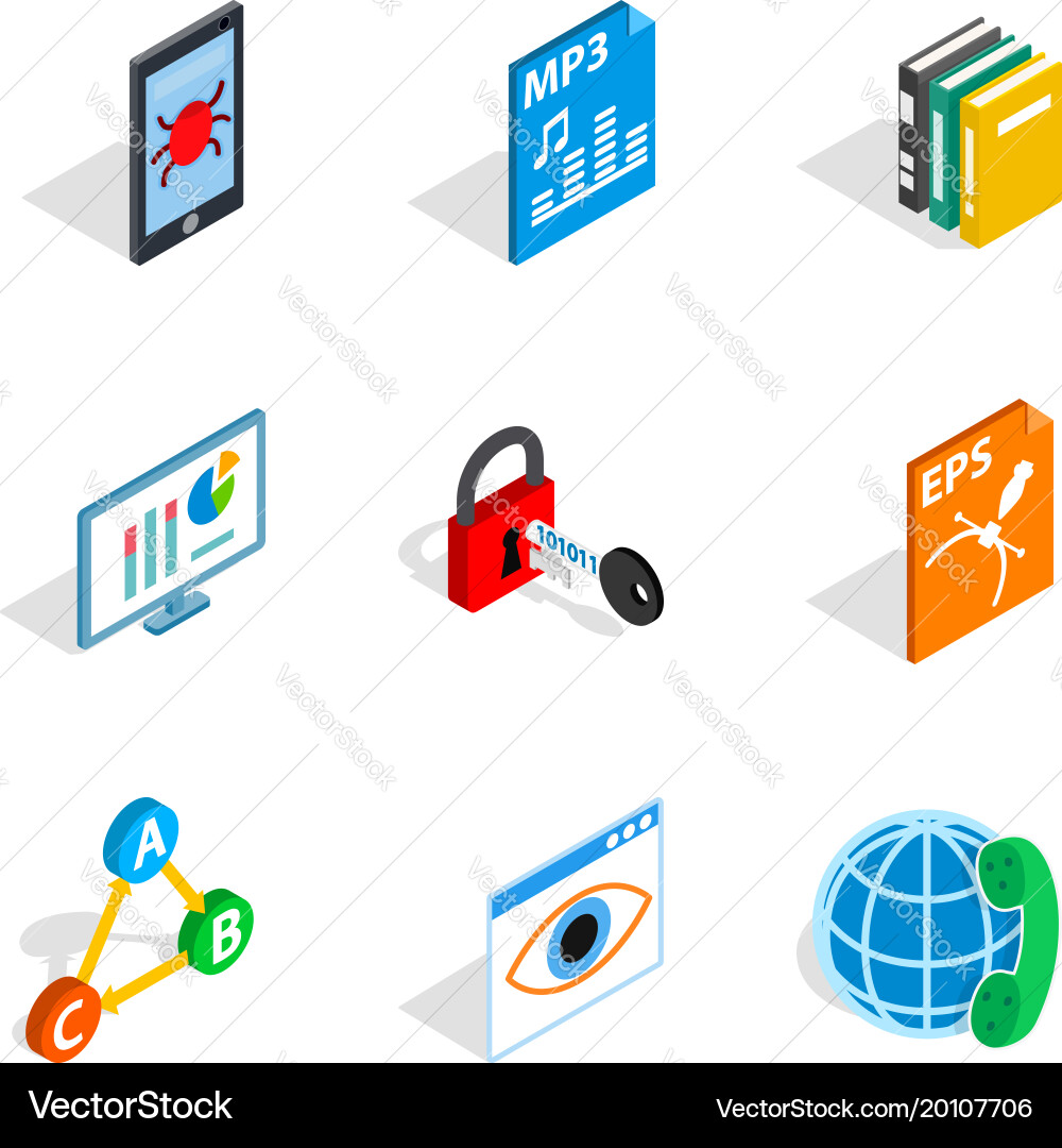 Protocol icons set isometric style vector image