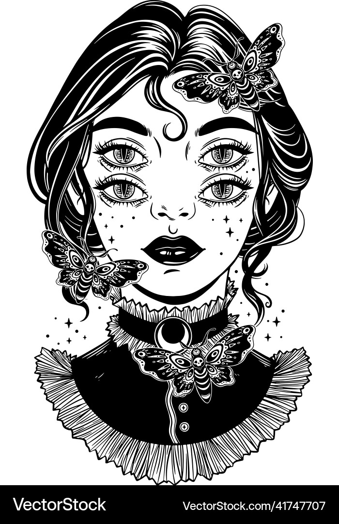 Cute victorian witch with butterflies and four Cute victorian witch with butterflies and four vector image