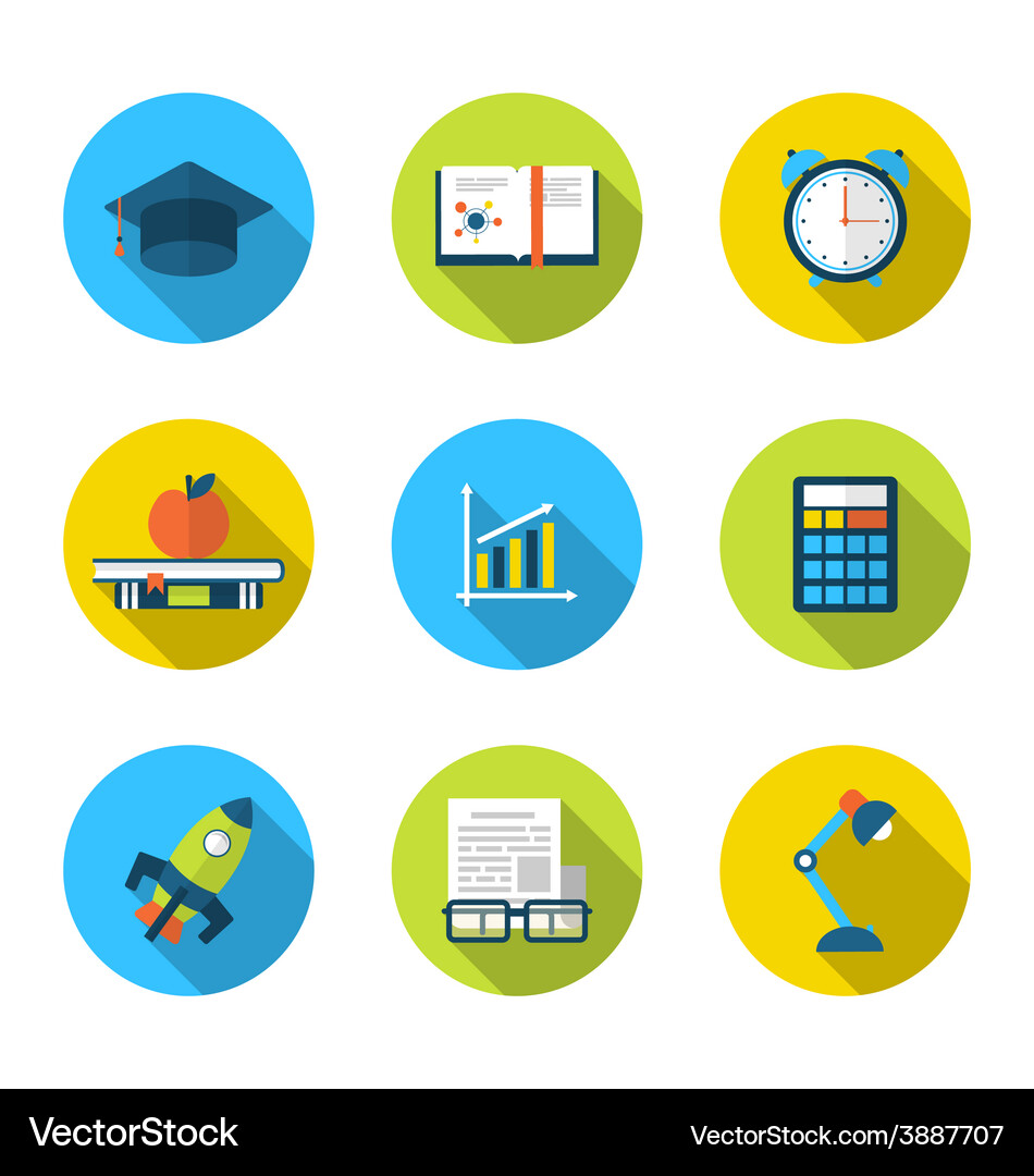 Flat icons of elements and objects for high school Vector Image