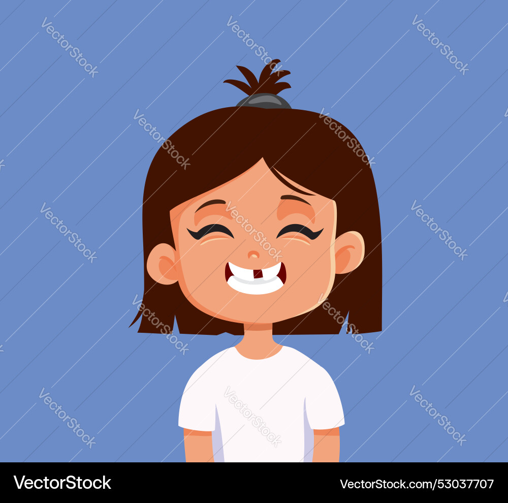 Funny girl smiling missing one tooth cartoon Funny girl smiling missing one tooth cartoon vector image