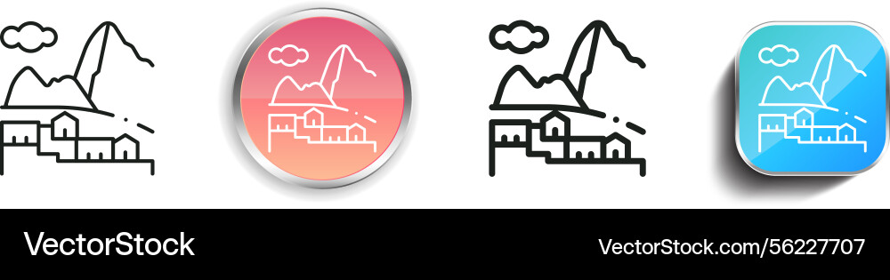 Machu picchu icon thin linear regular and button Vector Image