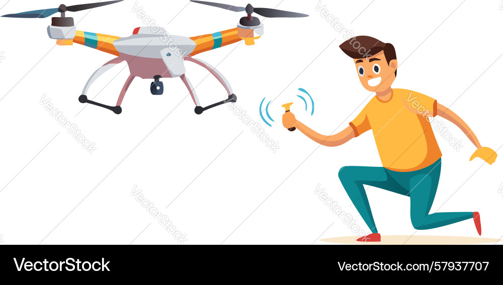 Man Operating Drone with Remote Vector Image