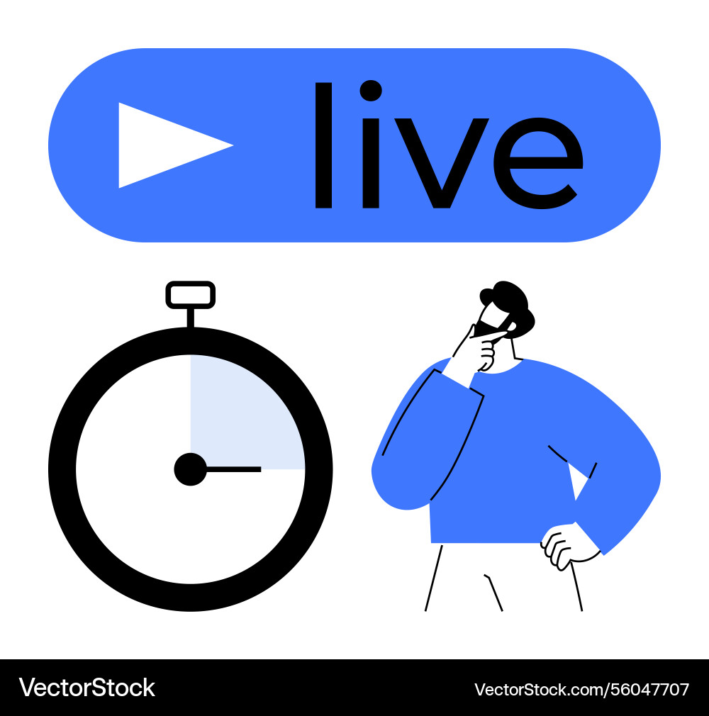 Man reflecting with stopwatch icon and live button Man reflecting with stopwatch icon and live button vector image