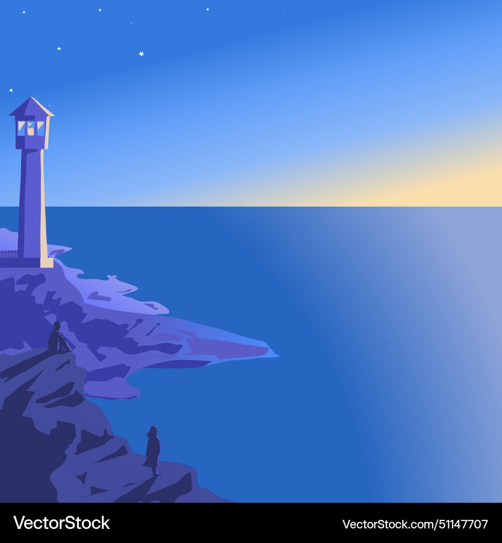 Two people on the seashore waiting Royalty Free Vector Image
