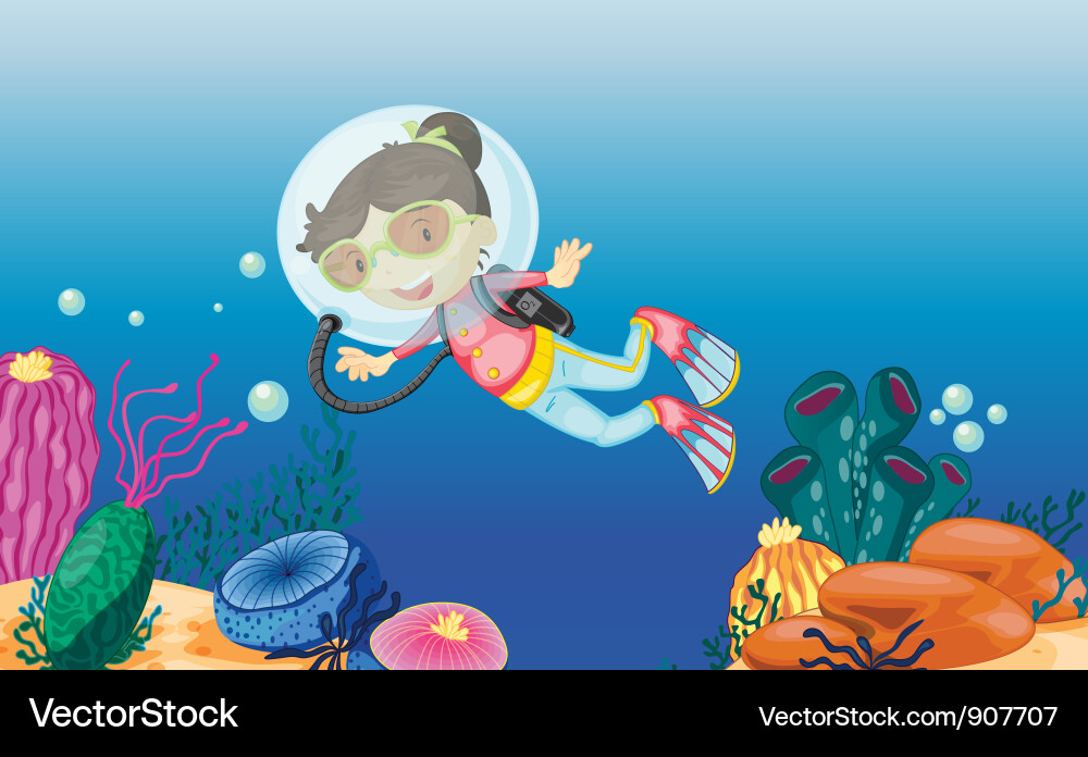 Underwater Scene with Divers Vector Image