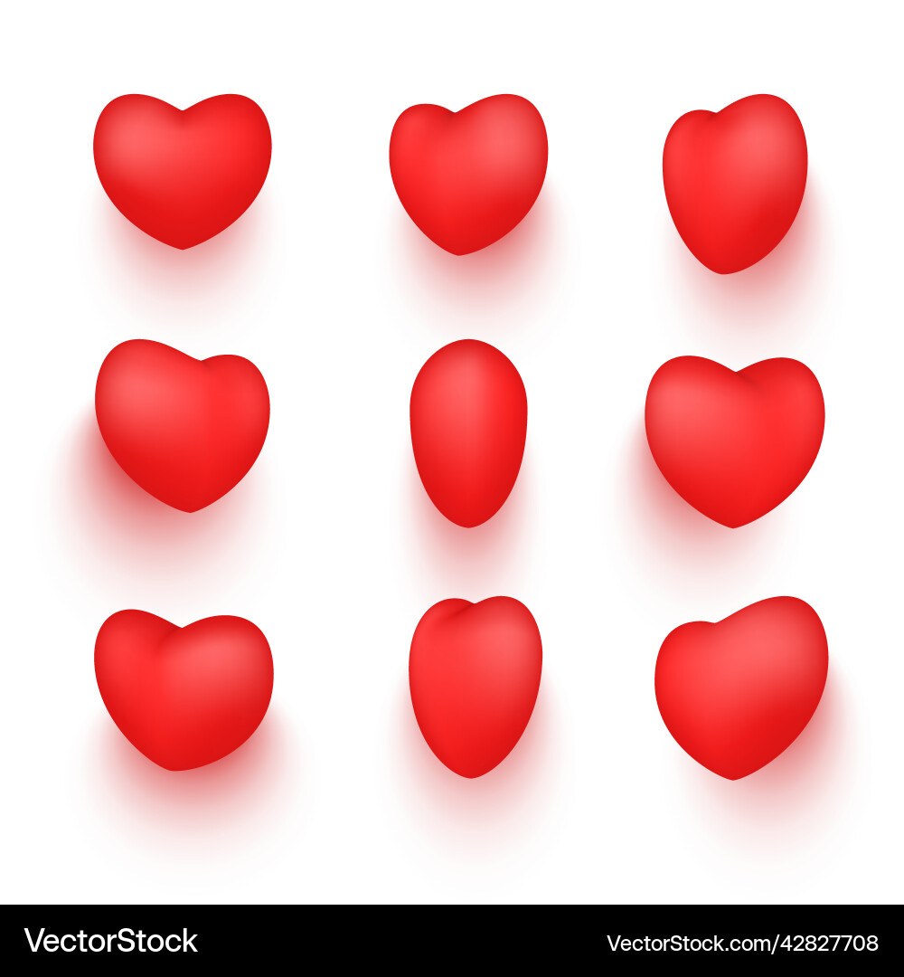 3d red heart shape collection realistic template 3d red heart shape collection realistic template vector image