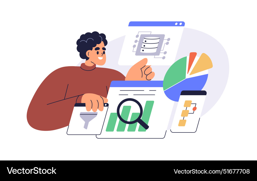 Big data analysis concept analyst working Big data analysis concept analyst working vector image