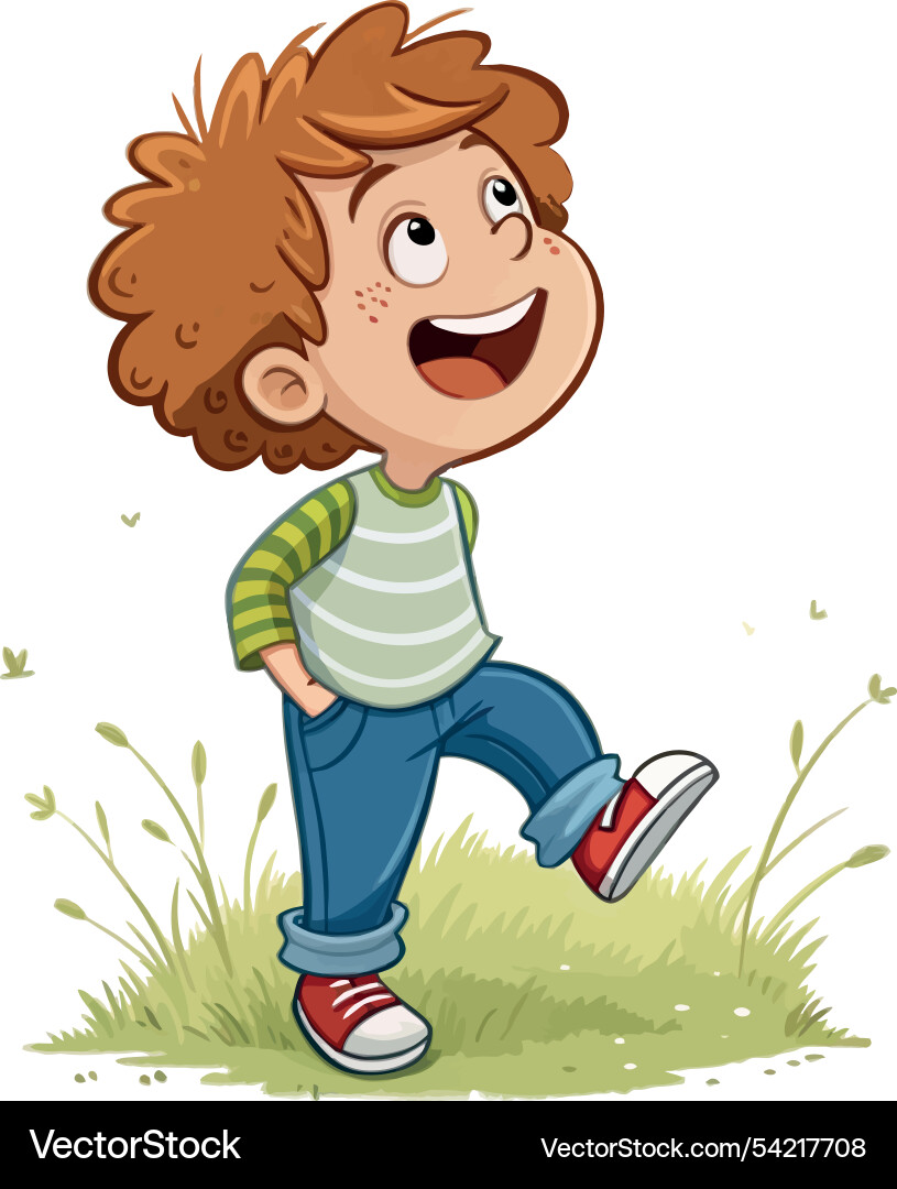 Happy child looking up with joy and wonder while Vector Image