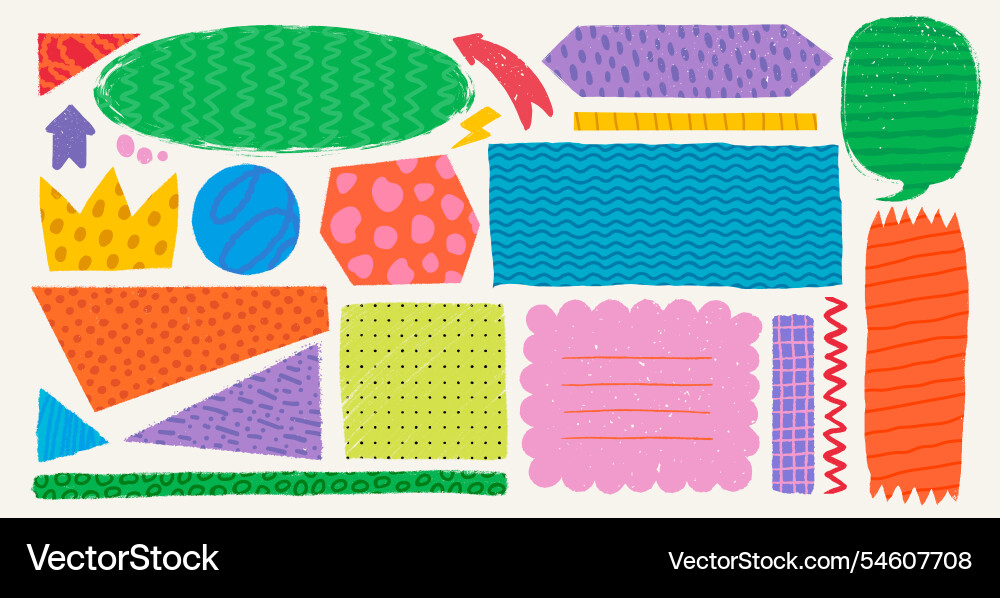 Simple shapes with various patterns in rough Simple shapes with various patterns in rough vector image