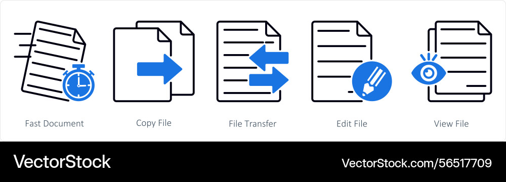 A set of 5 files icons as fast document copy file vector image