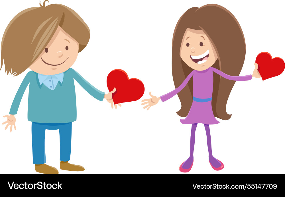 Cartoon Mädchen und Jungen Charaktere mit Valentinen Cartoon Mädchen und Jungen Charaktere mit Valentinen vektorbild