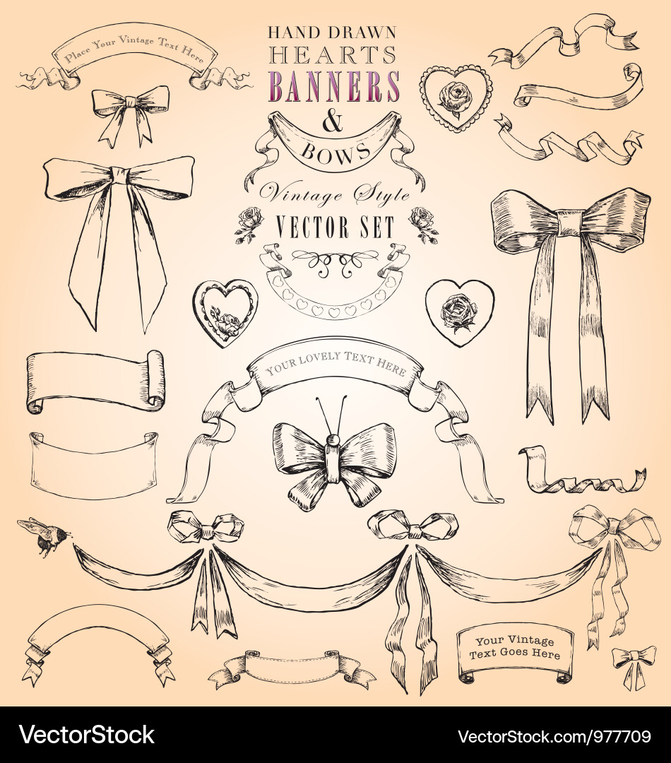 Elegant Hearts & Bows Set vector image