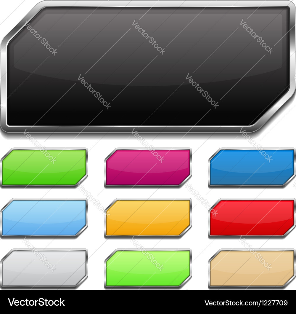 Glossy Colored Buttons with Metallic Frame vector image