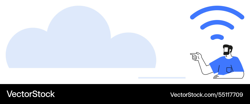 Man pointing towards cloud and wireless signal Man pointing towards cloud and wireless signal vector image