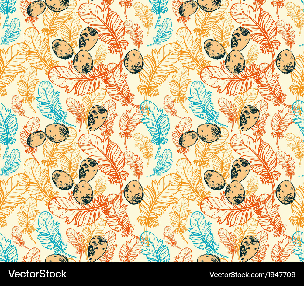 Seamless pattern with feathers eggs Vector Image