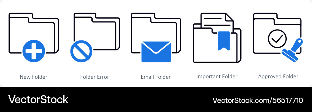 A set of 5 files icons as new folder error vector image