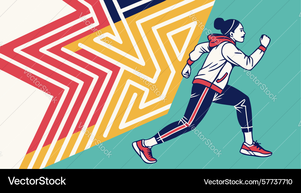 Dynamic runner with abstract geometric background vector image