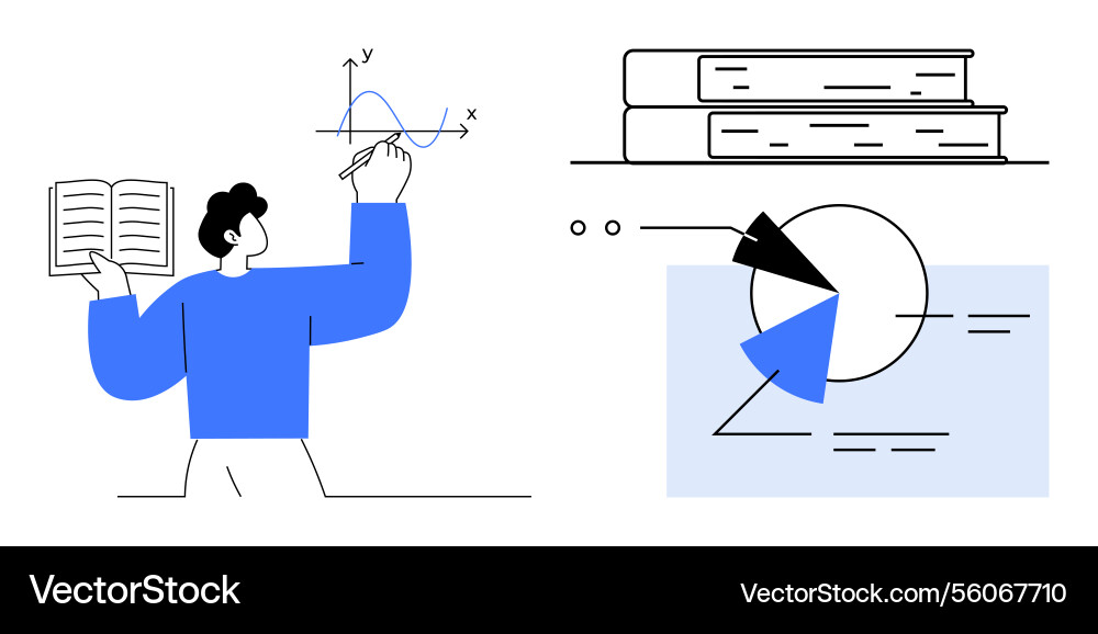 Educator explaining graphs and data with books Educator explaining graphs and data with books vector image