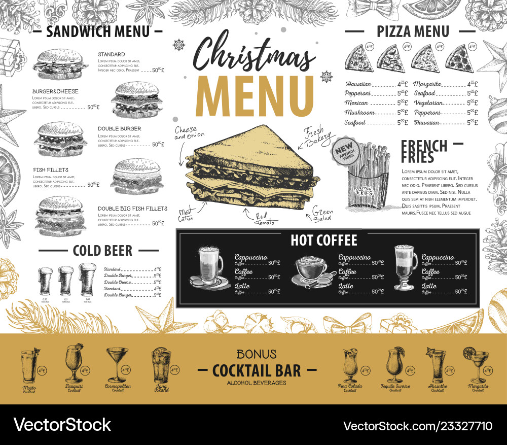 Hand drawing christmas holiday menu design Hand drawing christmas holiday menu design vector image