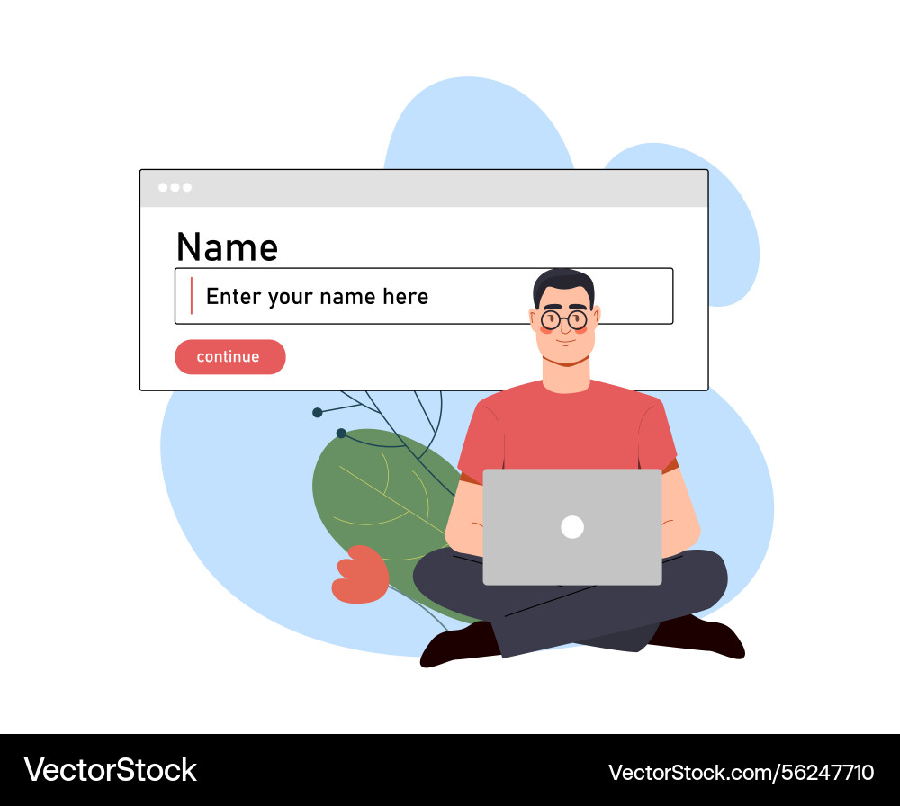 Man entering name on laptop screen Vector Image