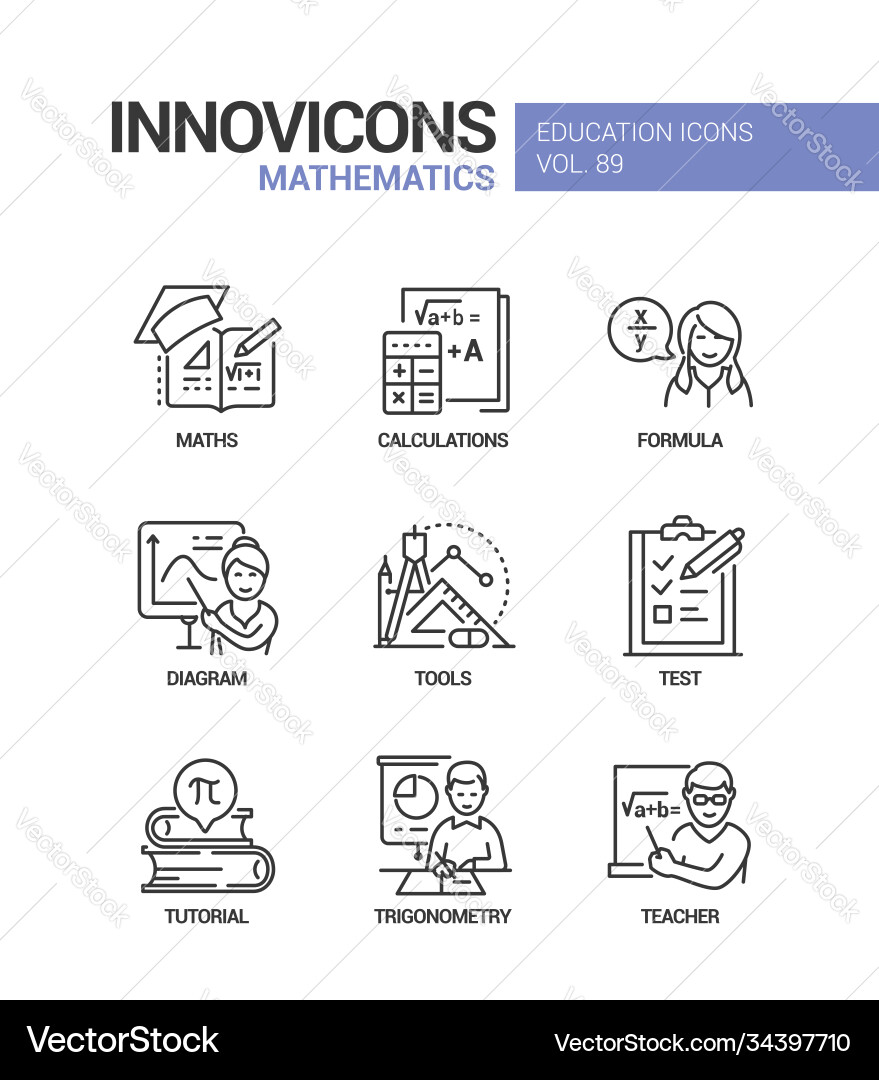 Mathematics - line design style icons set Mathematics - line design style icons set Vector Image