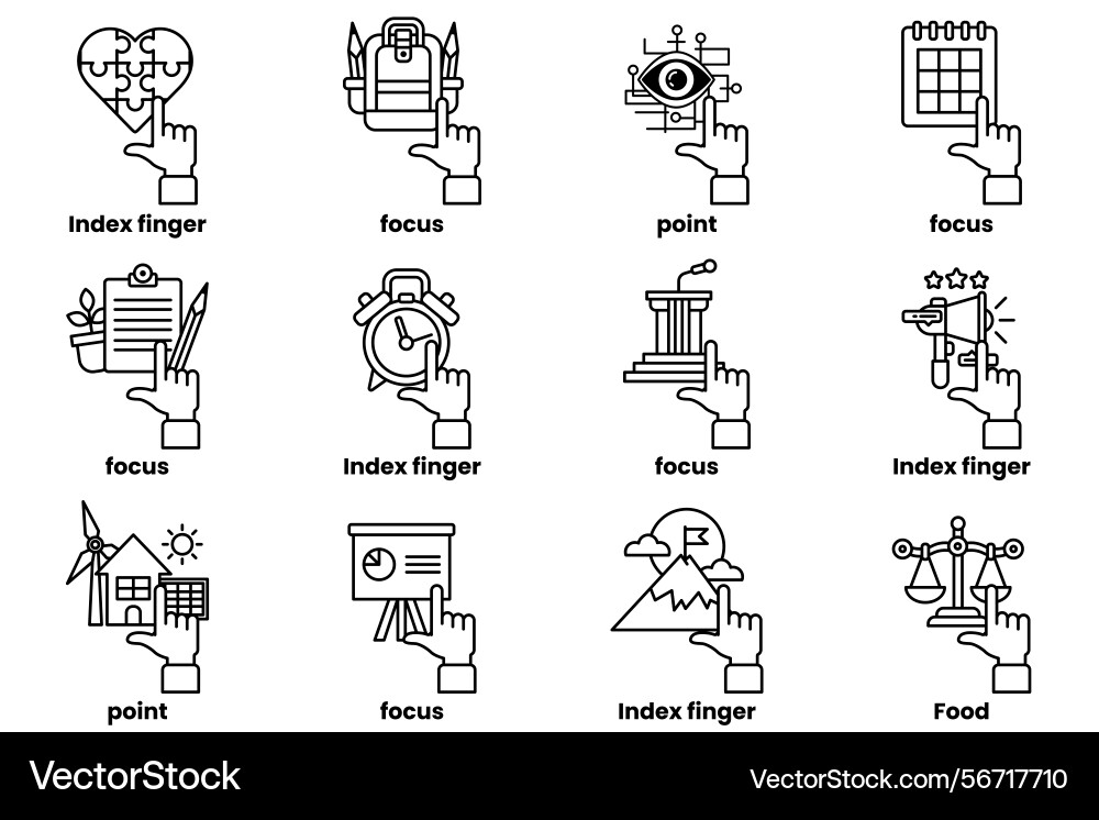 Set of images hands pointing at various things Set of images hands pointing at various things vector image