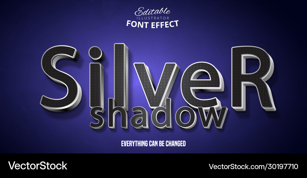 Silver shadow text 3d editable font effect Vector Image