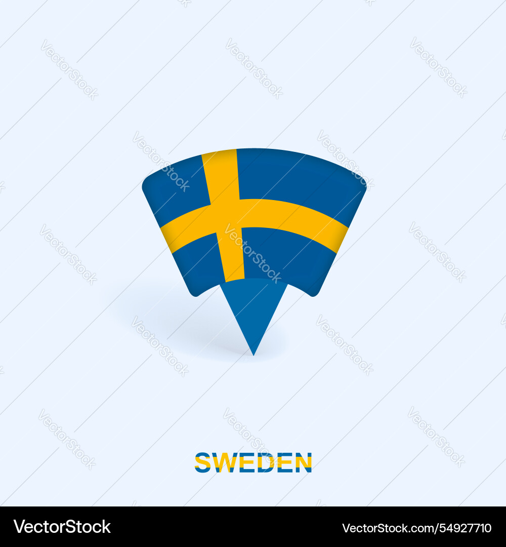 Sweden flag map pointer design with shadow Vector Image