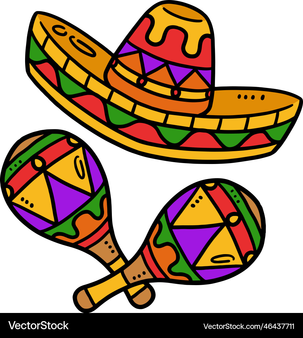 Cinco de Mayo Mexican Hat & Maracas Cartoon vector image