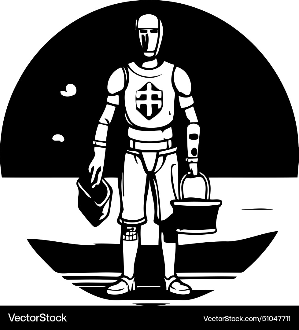 Robot holding a bucket on the background Vector Image