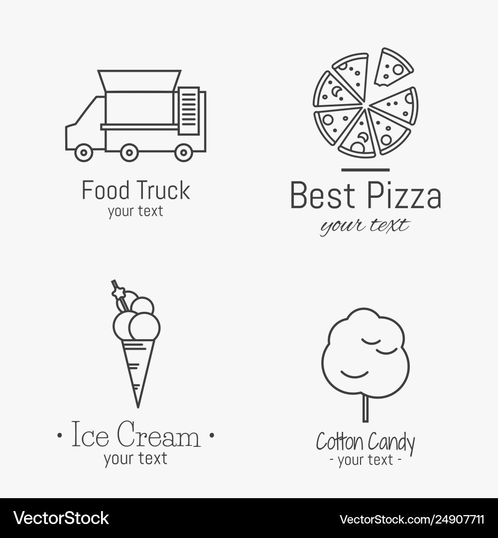 Set four fast food logotypes simple line Set four fast food logotypes simple line vector image