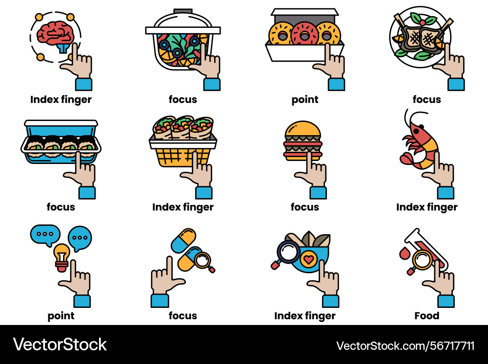 Set of images hands pointing at various things Set of images hands pointing at various things Vector Image