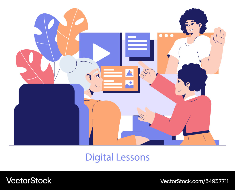 Tech help across generations flat Tech help across generations flat vector image