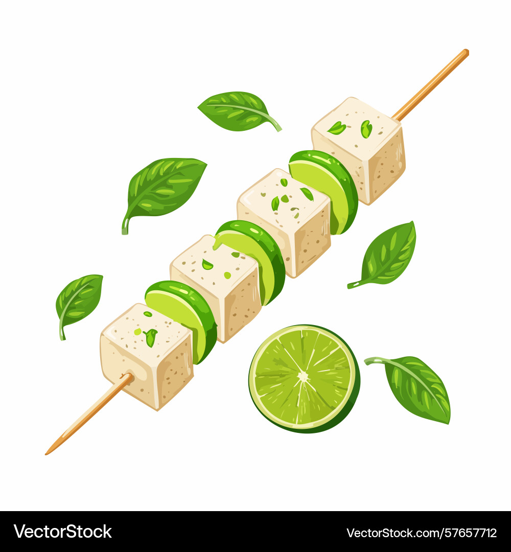 Colorful tofu skewers with lime and basil Vector Image