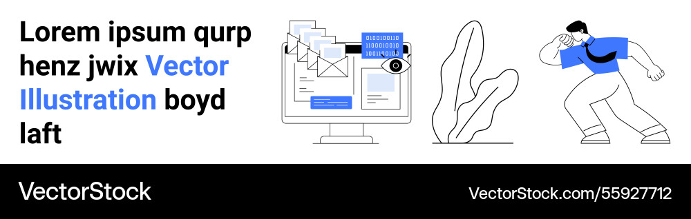 Email notifications on desktop with man running Email notifications on desktop with man running vector image