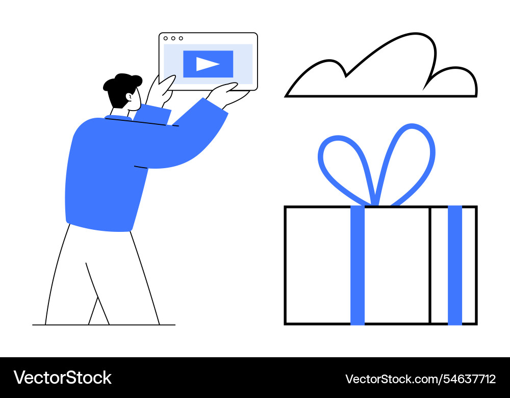 Man holding browser window with play button beside Man holding browser window with play button beside vector image