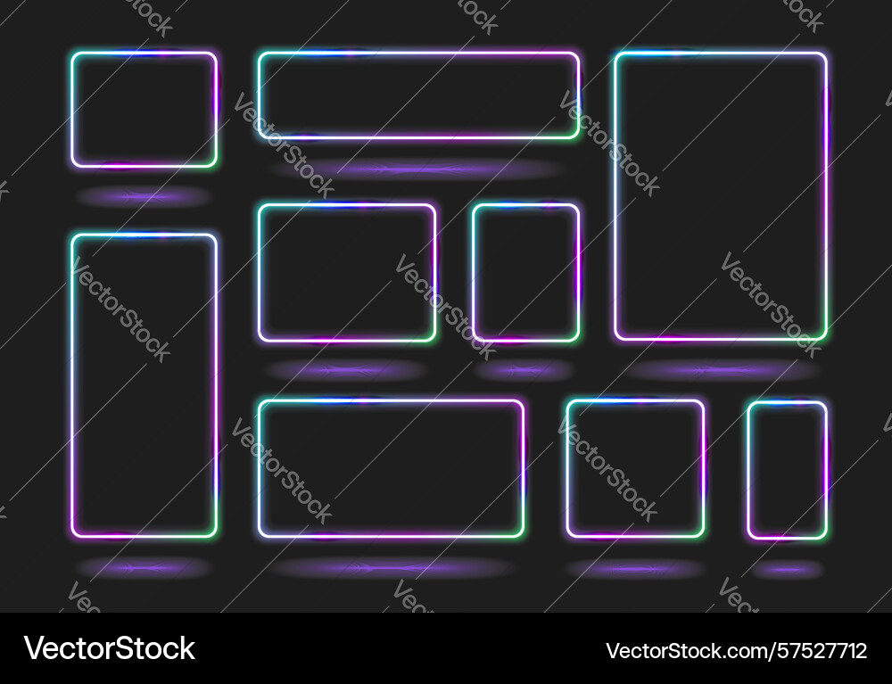 Neon frame set with glowing square borders vector image