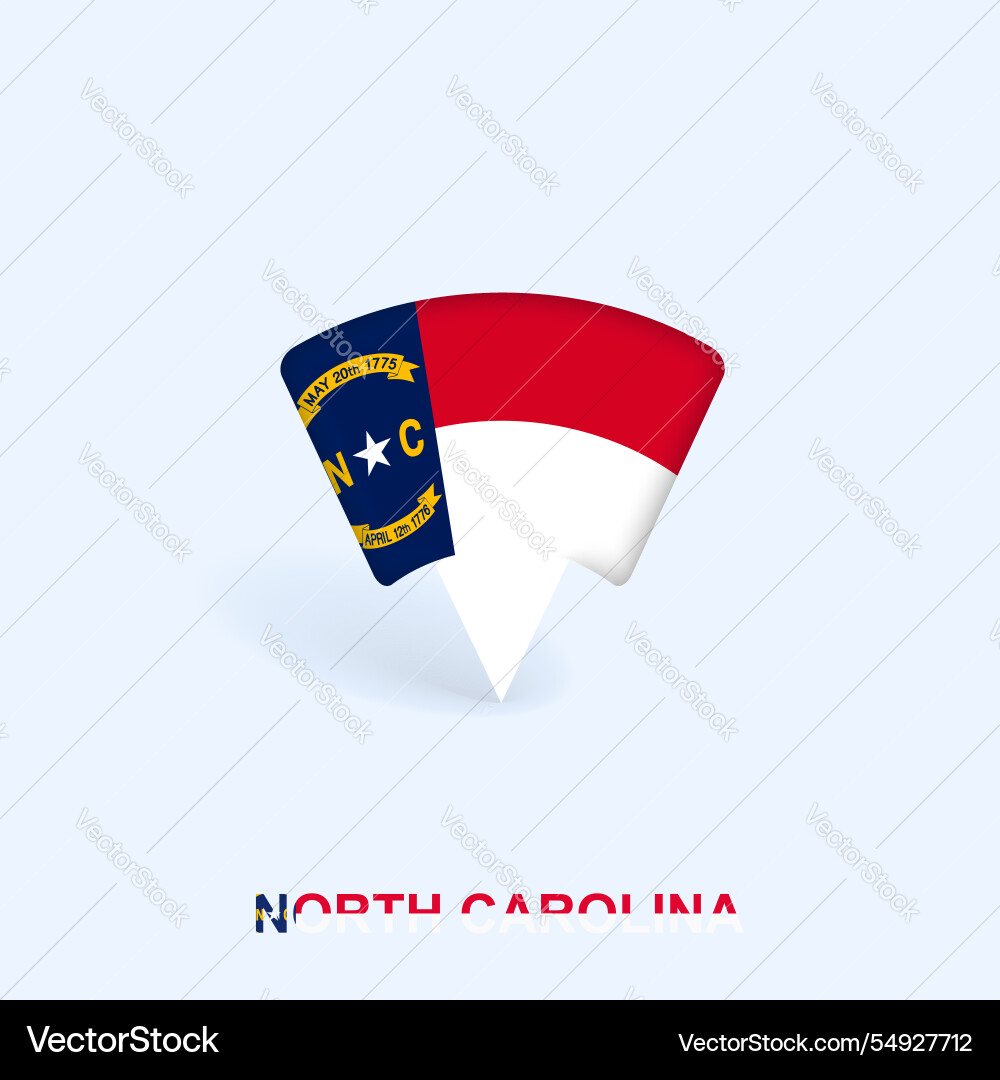 North carolina flag map pointer design with shadow North carolina flag map pointer design with shadow vector image