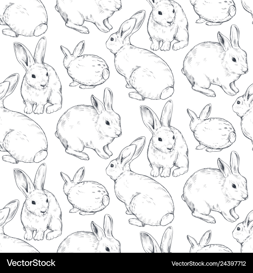Seamless pattern with hand drawn rabbits Seamless pattern with hand drawn rabbits vector image