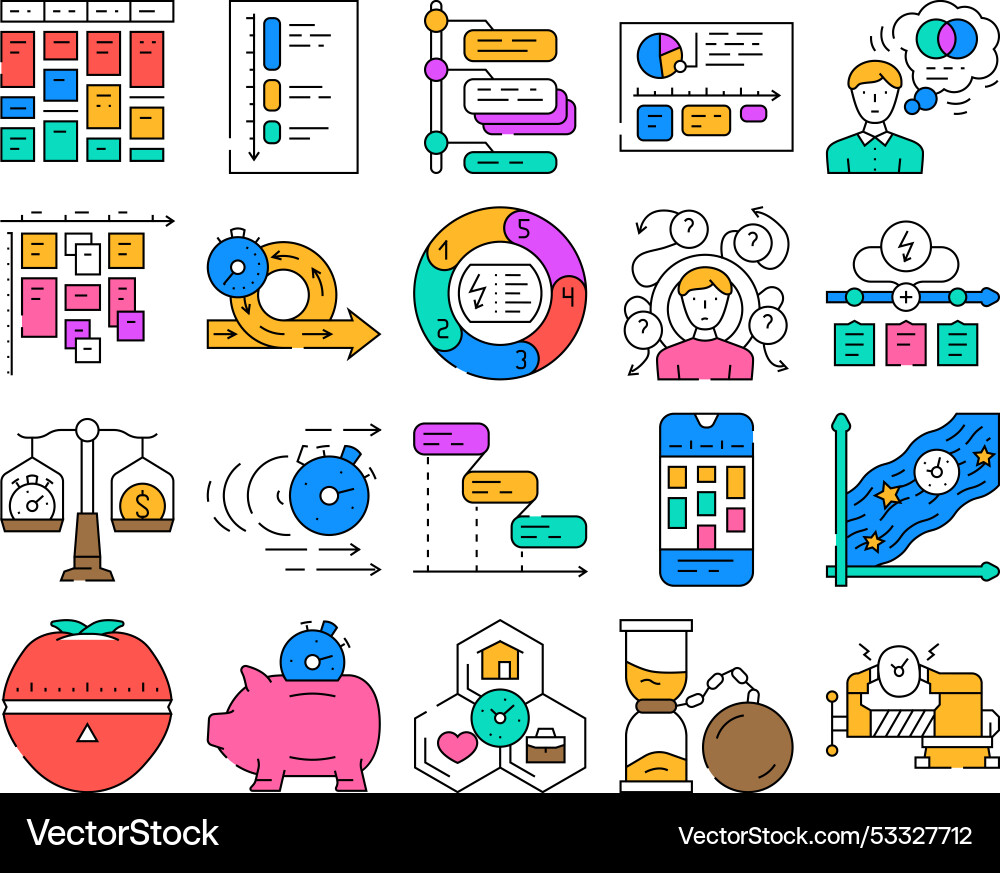 Time management schedule task icons set Time management schedule task icons set vector image