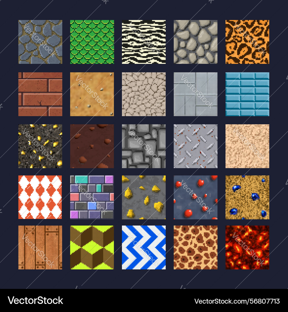 8 bit pixel art game tiles seamless patterns set 8 bit pixel art game tiles seamless patterns set vector image