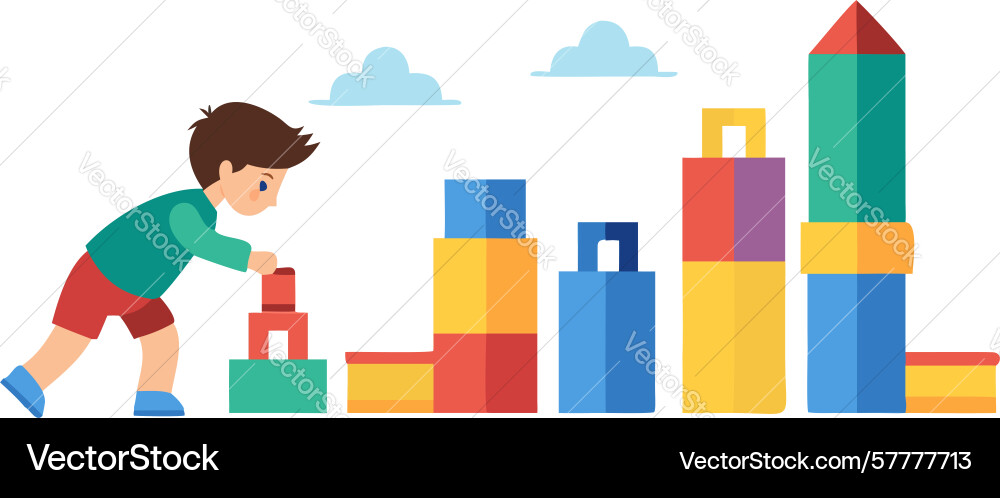 Child with building blocks imaginative Vector Image