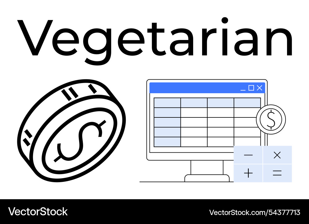 Coin and computer screen with spreadsheet Vector Image