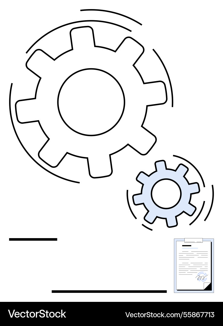 Interlocking gear mechanism with signed document Interlocking gear mechanism with signed document Vector Image
