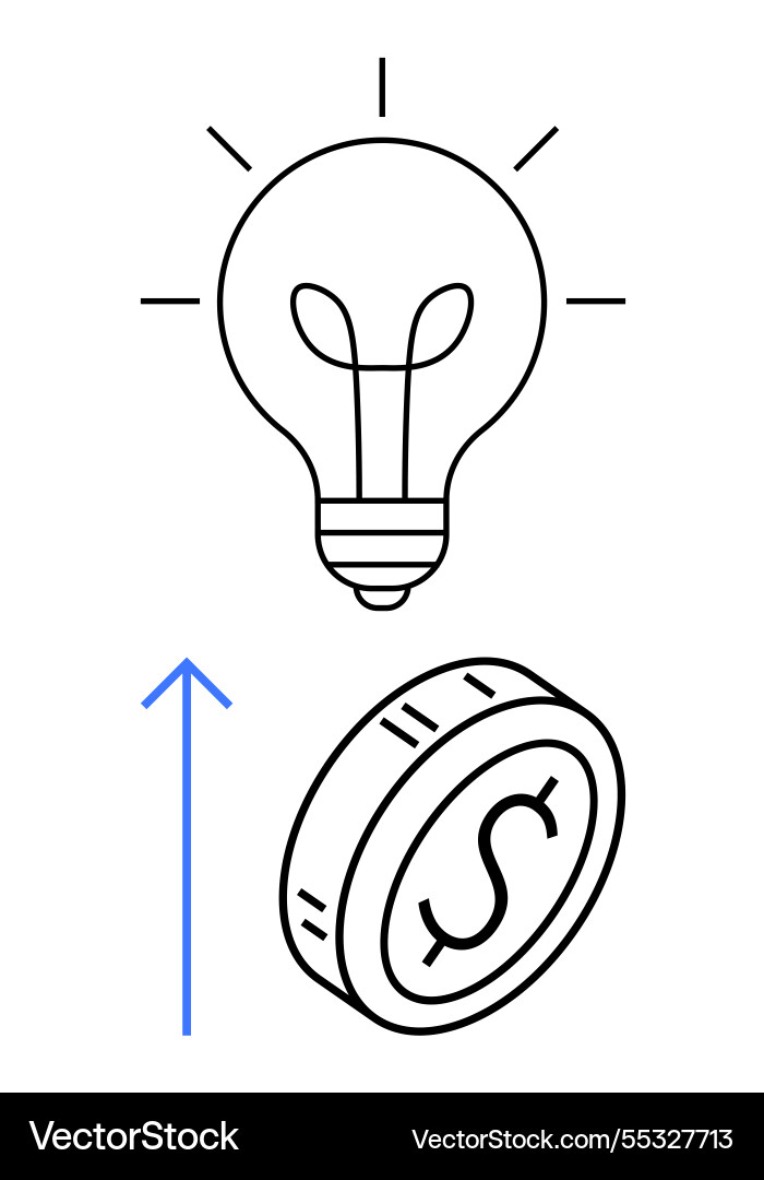 Lightbulb with upward arrow above currency coin Lightbulb with upward arrow above currency coin Vector Image