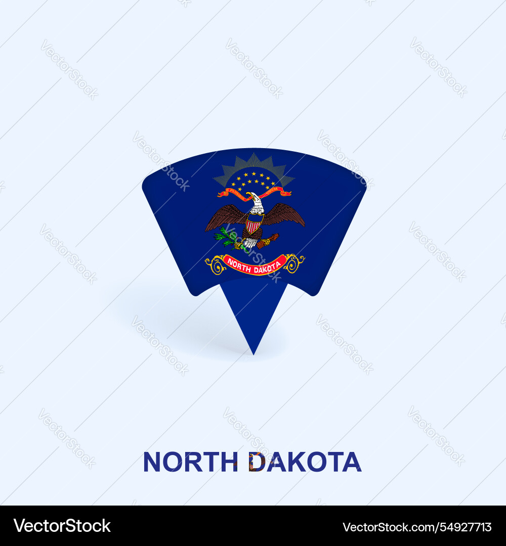 North dakota flag map pointer design with shadow vector image