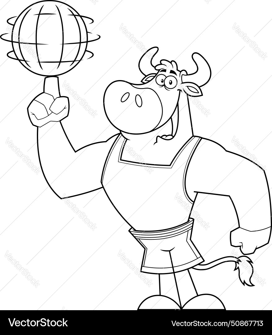 Outlineed Stier Basketball Spieler Cartoon Charakter Outlineed Stier Basketball Spieler Cartoon Charakter vektorbild