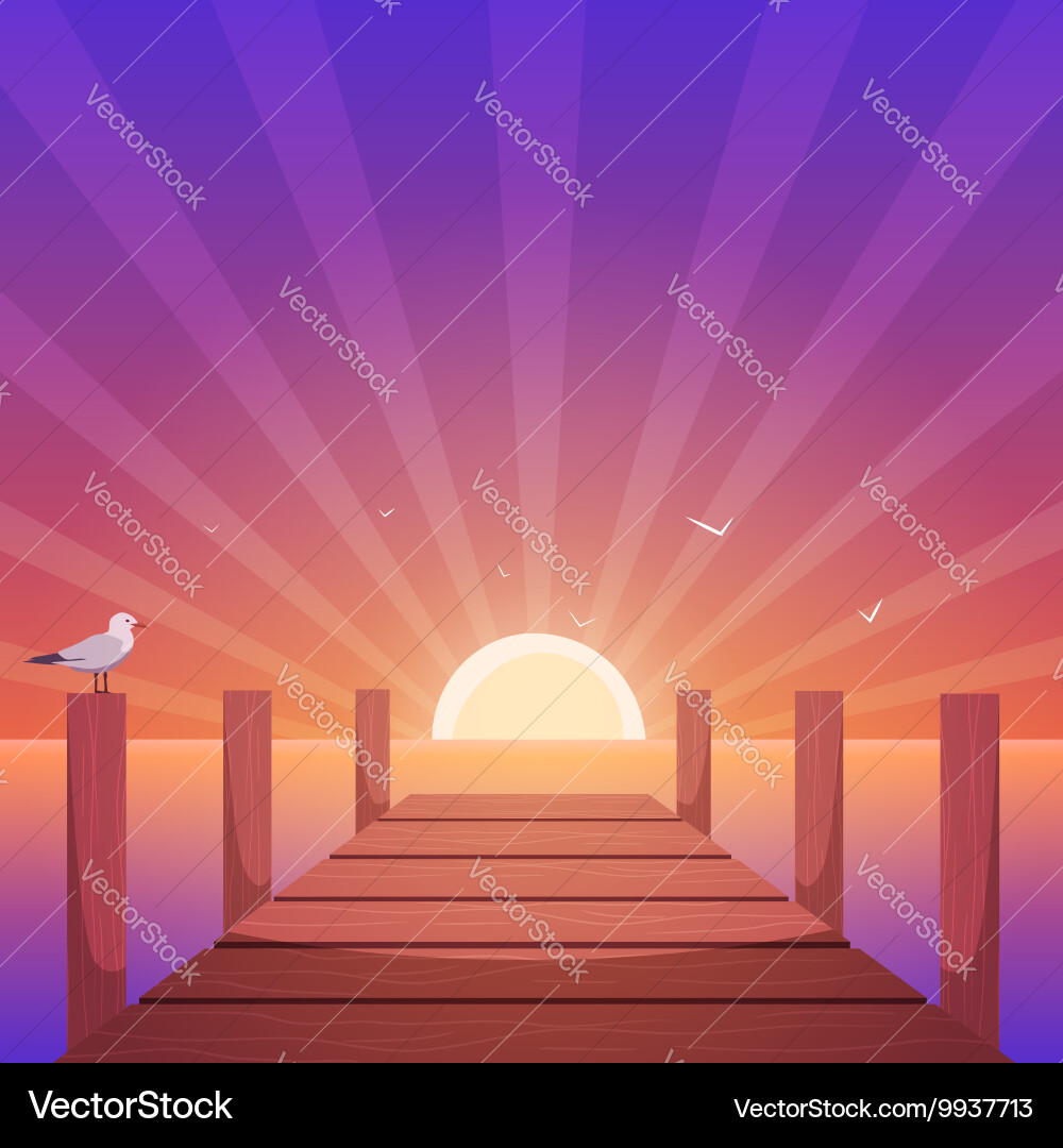 Sunset Pier Scene Royalty Free Vector Image - VectorStock