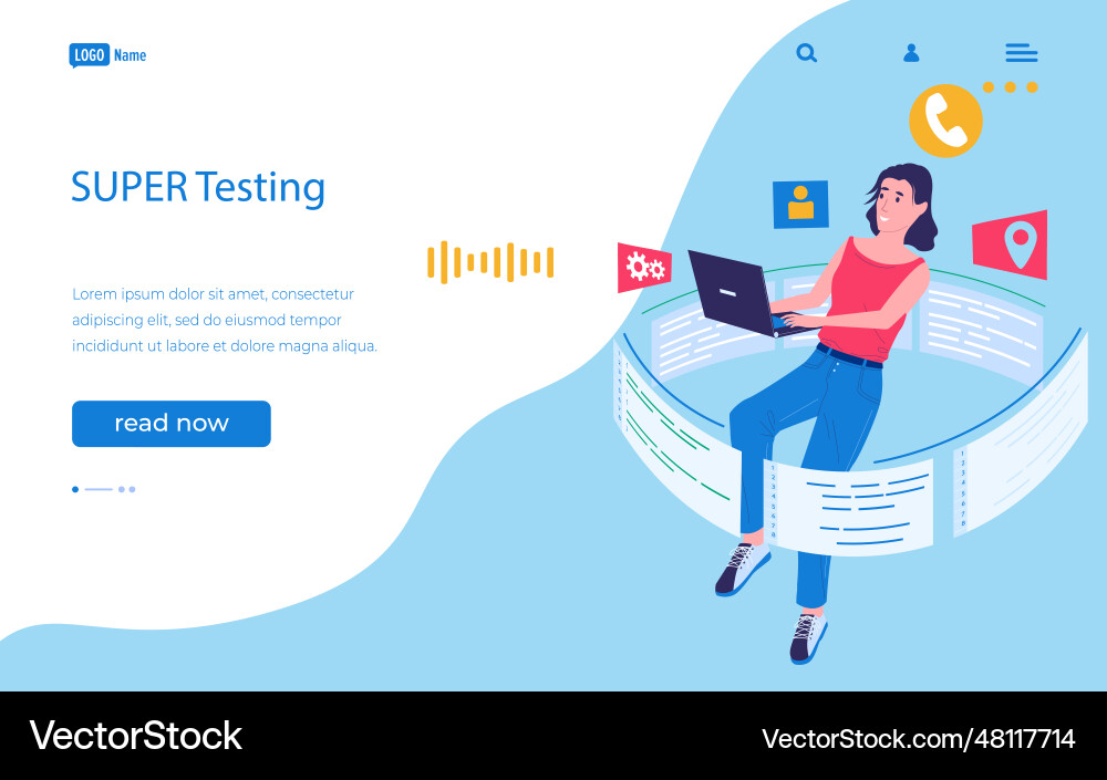 Computer testing landing page software vector image