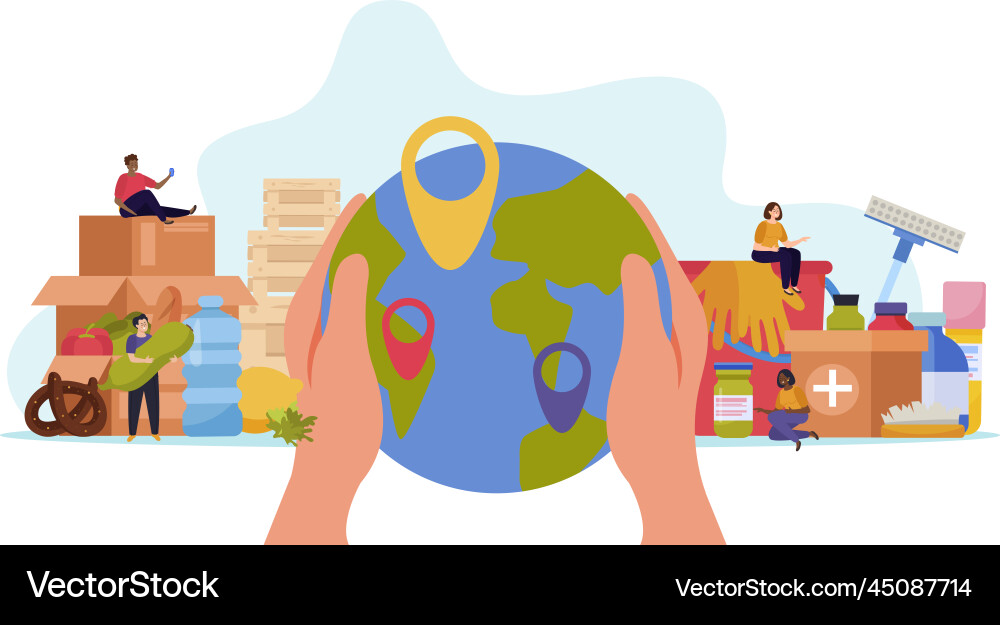 Donation and volunteer work flat colored concept vector image